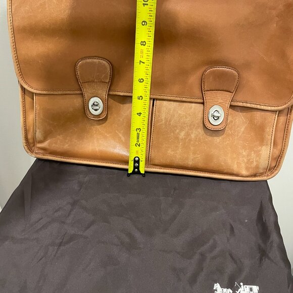 Vintage Coach Tan Leather Laptop Briefcase Messenger Bag Unisex Crossbody Strap - Picture 9 of 14